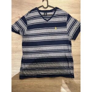 US Polo Assn Mens XXL Striped V-Neck T-Shirt Navy Grey Cotton Short Sleeve Tee